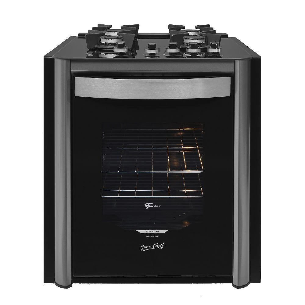 Fogão fischer gran cheff de embutir 4 bocas silver mesa de vidro preto 220v