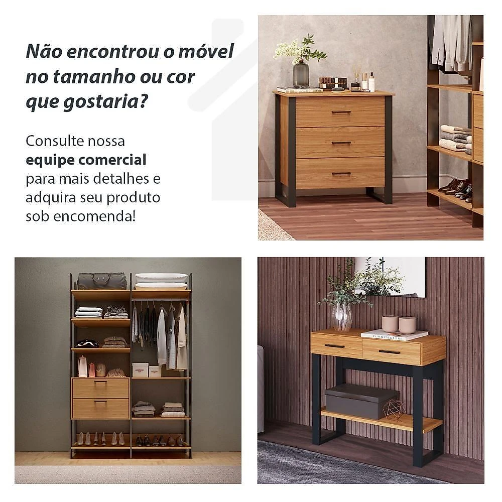 Estante Closet Organizador de Roupas 2 Gavetas 4 Prateleiras MDF Preto Fosco com Freijó Dalla Costa webcontinental-7899676633390