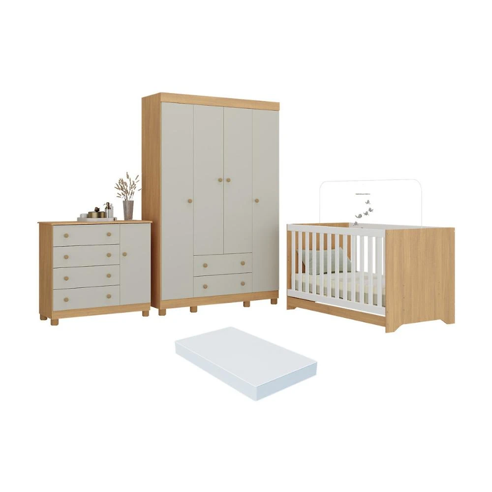 Quarto de Bebê Completo com Berço Americano 3 em 1 Colchão Incluso Allegra Multimóveis MP4598