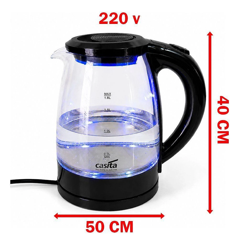 Chaleira Elétrica Vidro Cristal LED Azul 1,8L 220V