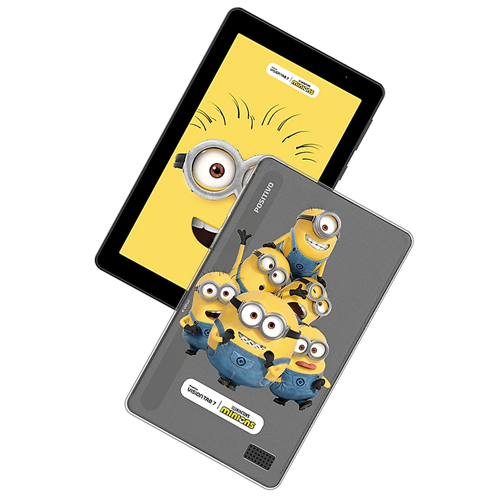 Tablet Positivo Vision Tab 7 Minions - Octa-Core 3GB RAM 64GB, 7” IPS, Android 14  Go, Wi-fi - Capa e Bolsa - Preto