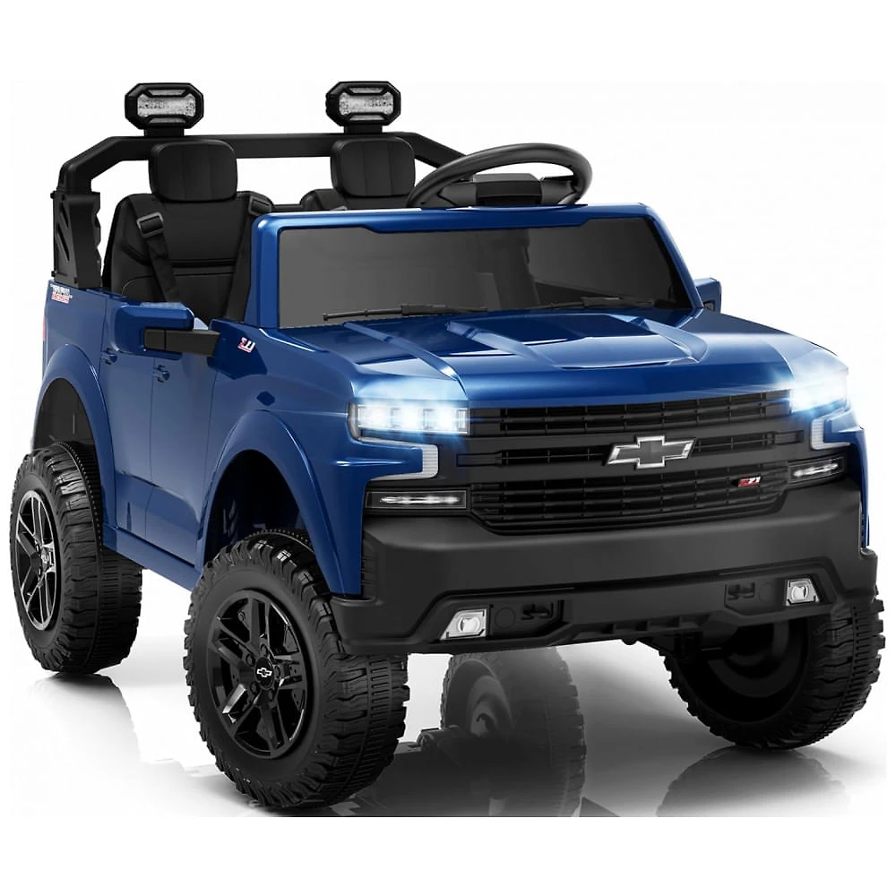 Carro Elétrico Infantil Chevrolet Silverado 24V Azul 2 Lugares com Controle Remoto, Bluetooth, Luzes LED e Cinto de Segurança