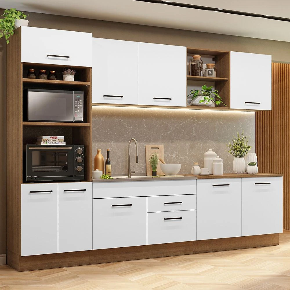 Armário de Cozinha Completa 310cm Rustic/Branco Agata Madesa 02