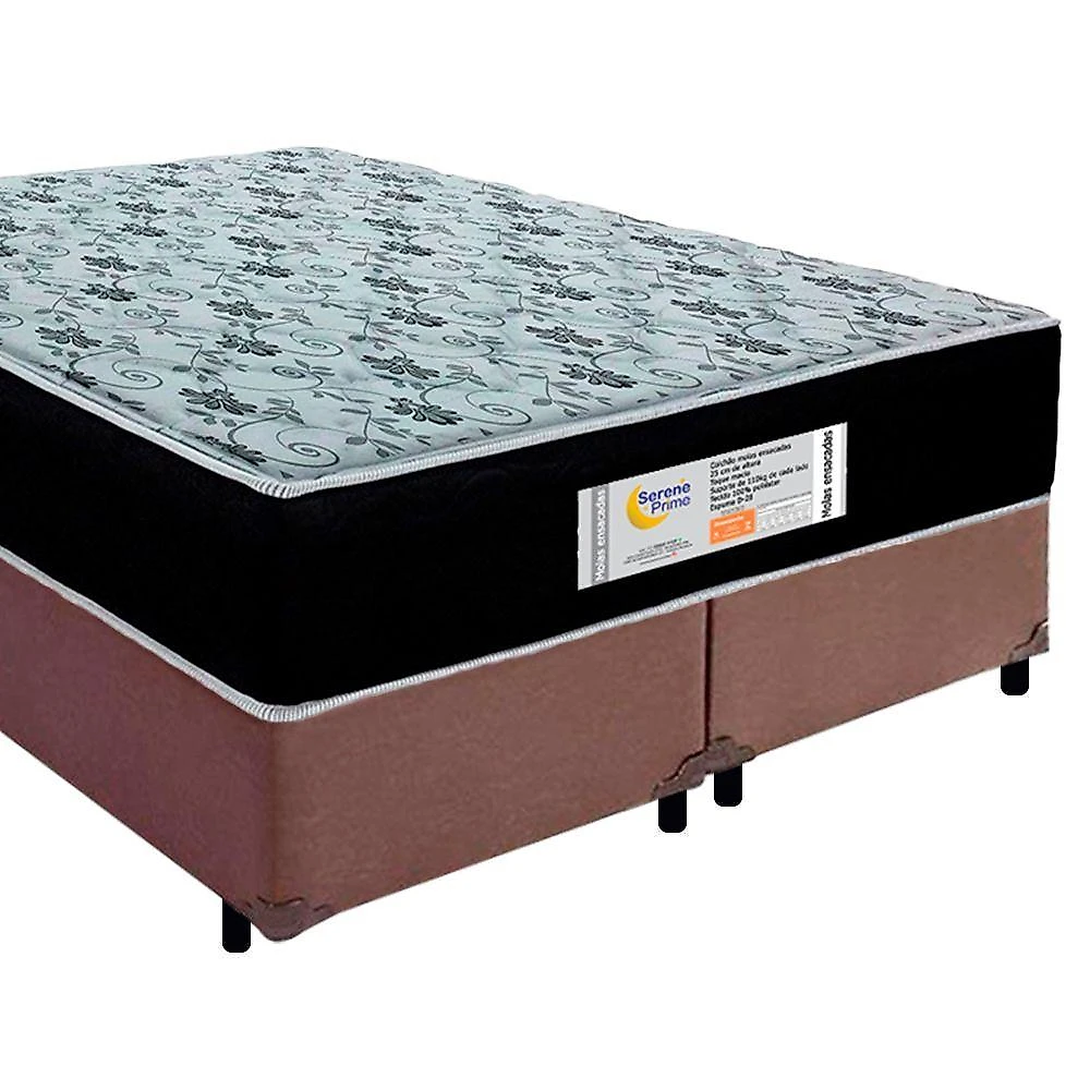 Cama Box Queen Bipartido Sintético + Colchão Molas Ensacadas Sereneprime Sonnolux 158x198x65 Marrom