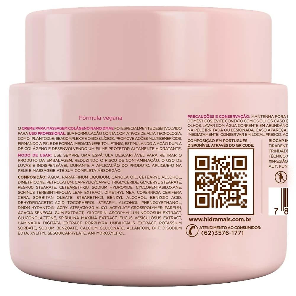Creme para massagem hidramais colágeno nano dmae 500g