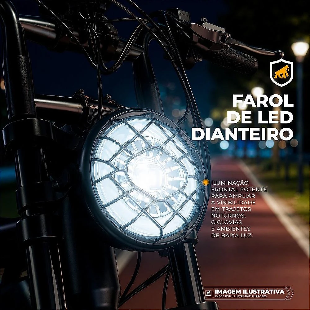 Bicicleta Elétrica 1000W Fat Tire Aro 20, Suspensão Dupla, Freios Hidráulicos, Shimano 7 Marchas e Autonomia de 65 km - Ebike - Gshield
