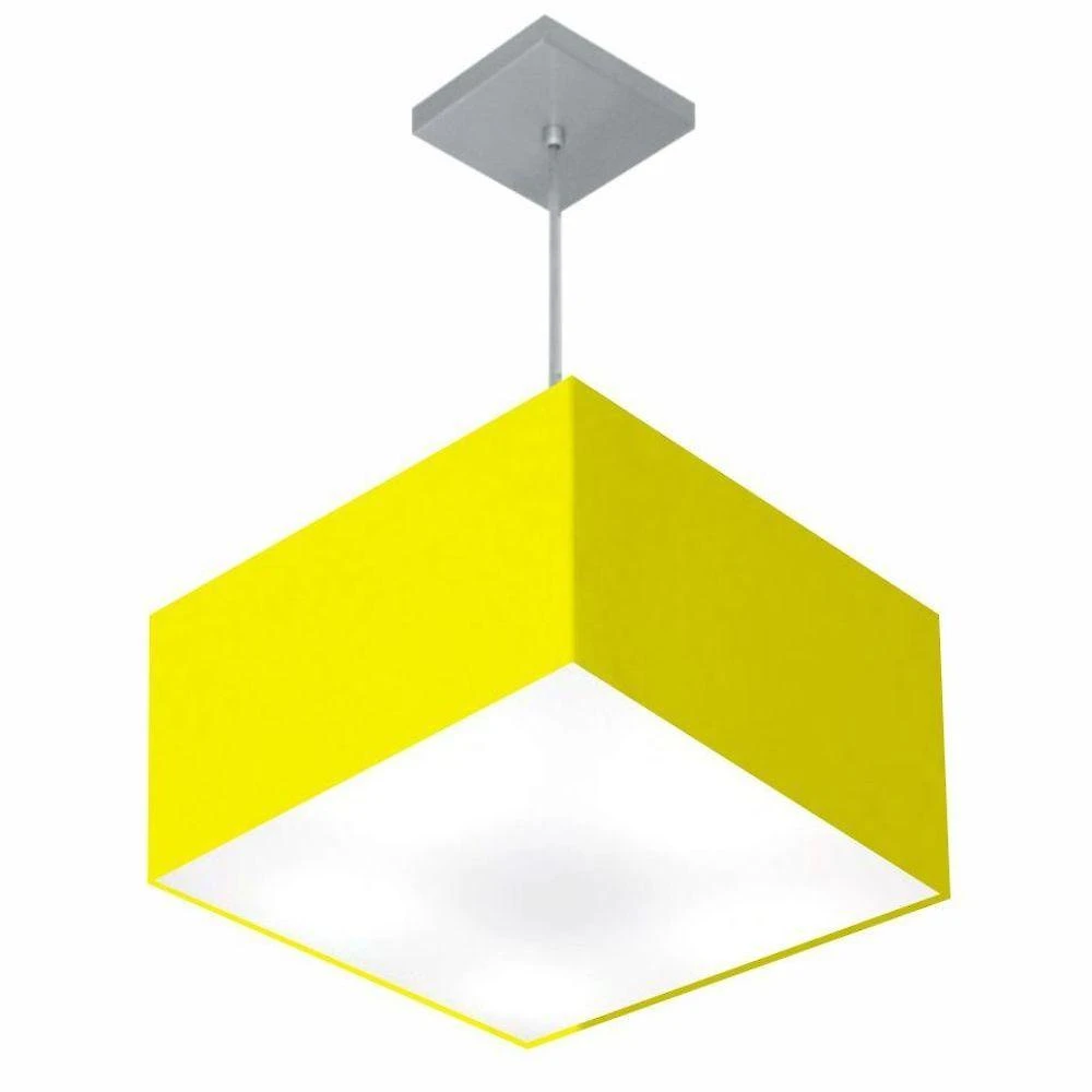 Lustre Pendente Quadrado Vivare Md-4020 Cúpula Em Tecido 21/35x35cm - Bivolt Amarelo 127/220v