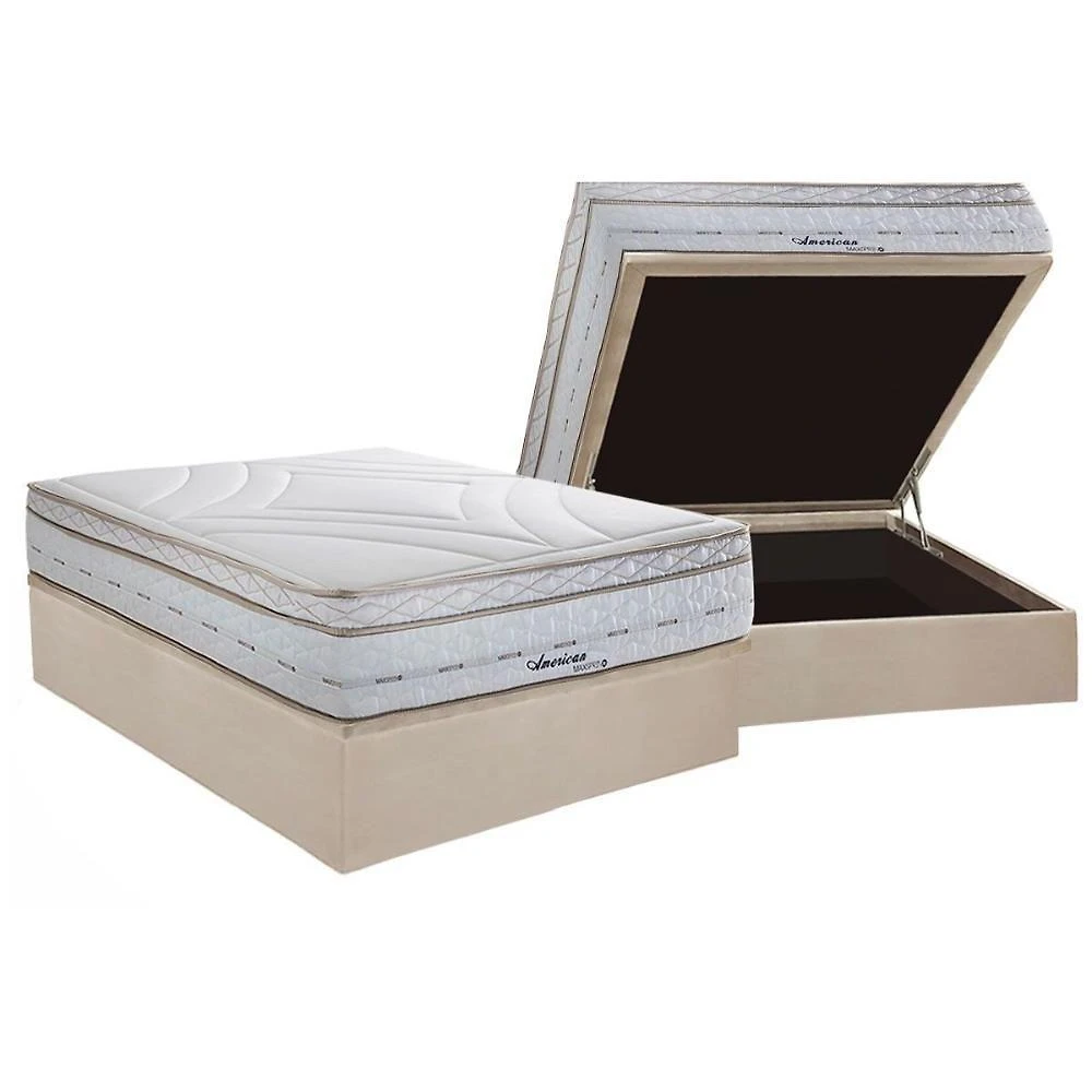 Conjunto Box Baú Casal Colchão Molas Herval Maxspring American + Base Crc Suede Clean 138x188