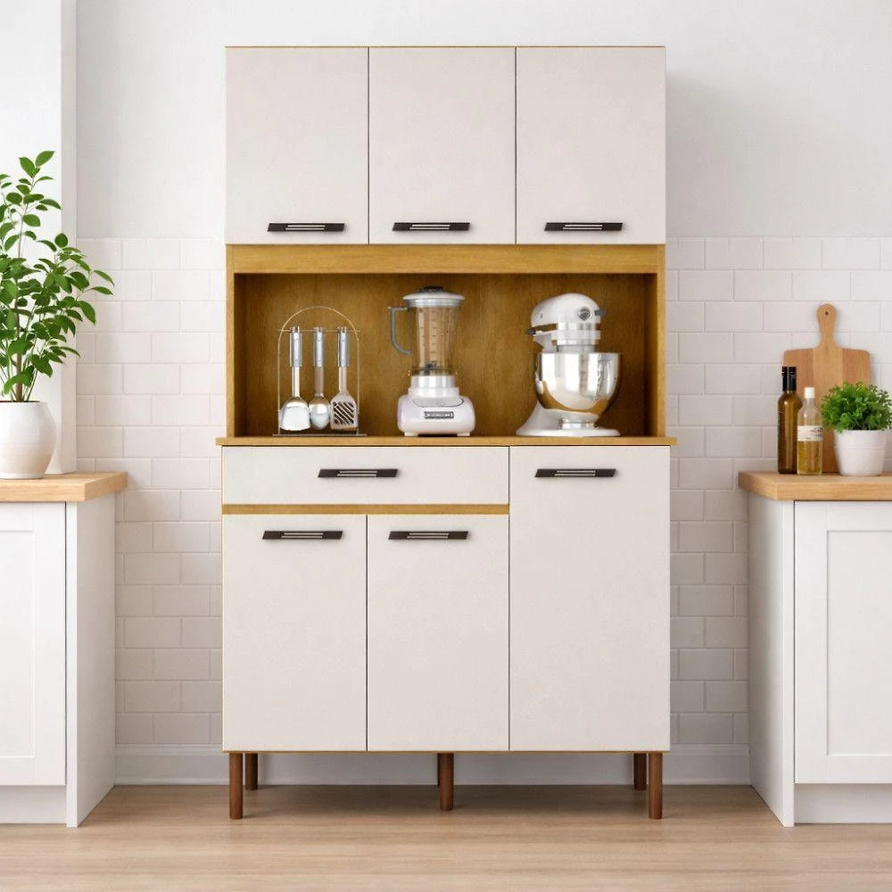 Armário De Cozinha Valença Multiuso 6 Portas Mobilihouse Cinamomo/off White Acetinado