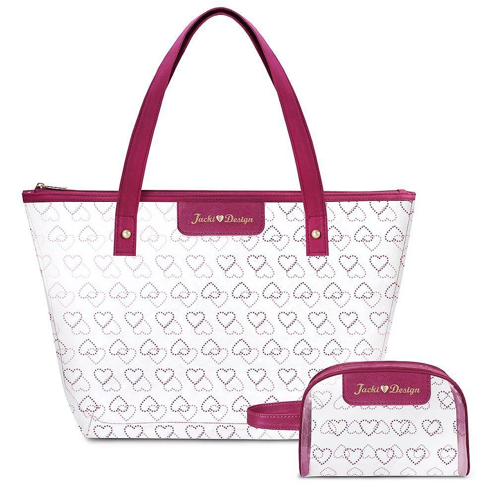 Kit Bolsa Shopper E Necessaire Transparente Love Vinho