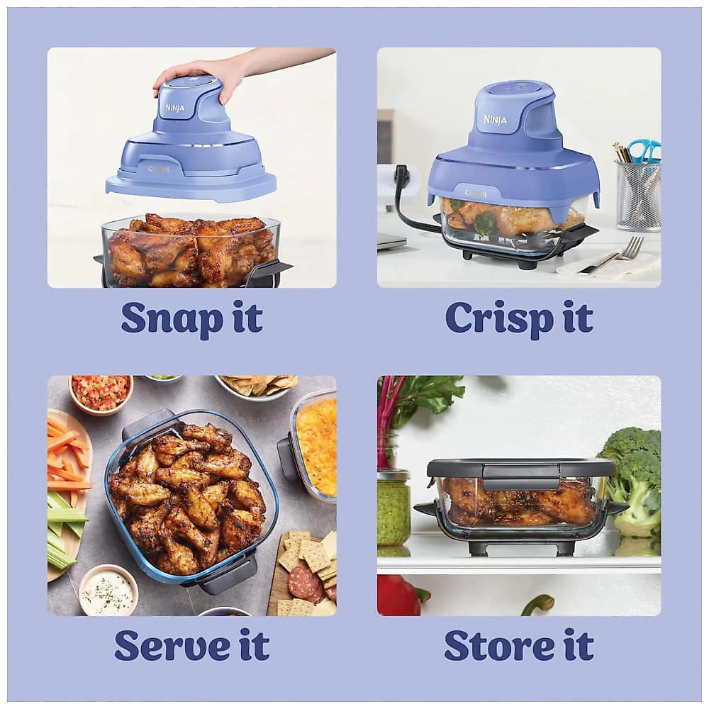 Ninja Air Fryer Crispi Fritadeira 4 em 1 Sistema de Cocção Portátil 3,78 litros, 6 Copos de Vidro, Placas Crocantes, Tampa de Armazenamento Inclusas