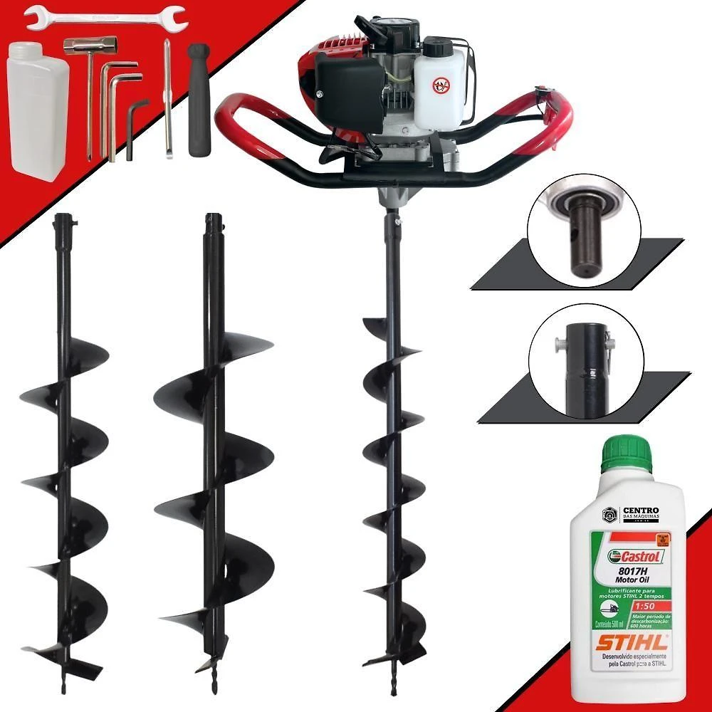 Perfurador de Solo GD520B Motor Gasolina 2T 52CC 2,2HP com Brocas 80x10CM 80x15CM Laranja Anmax