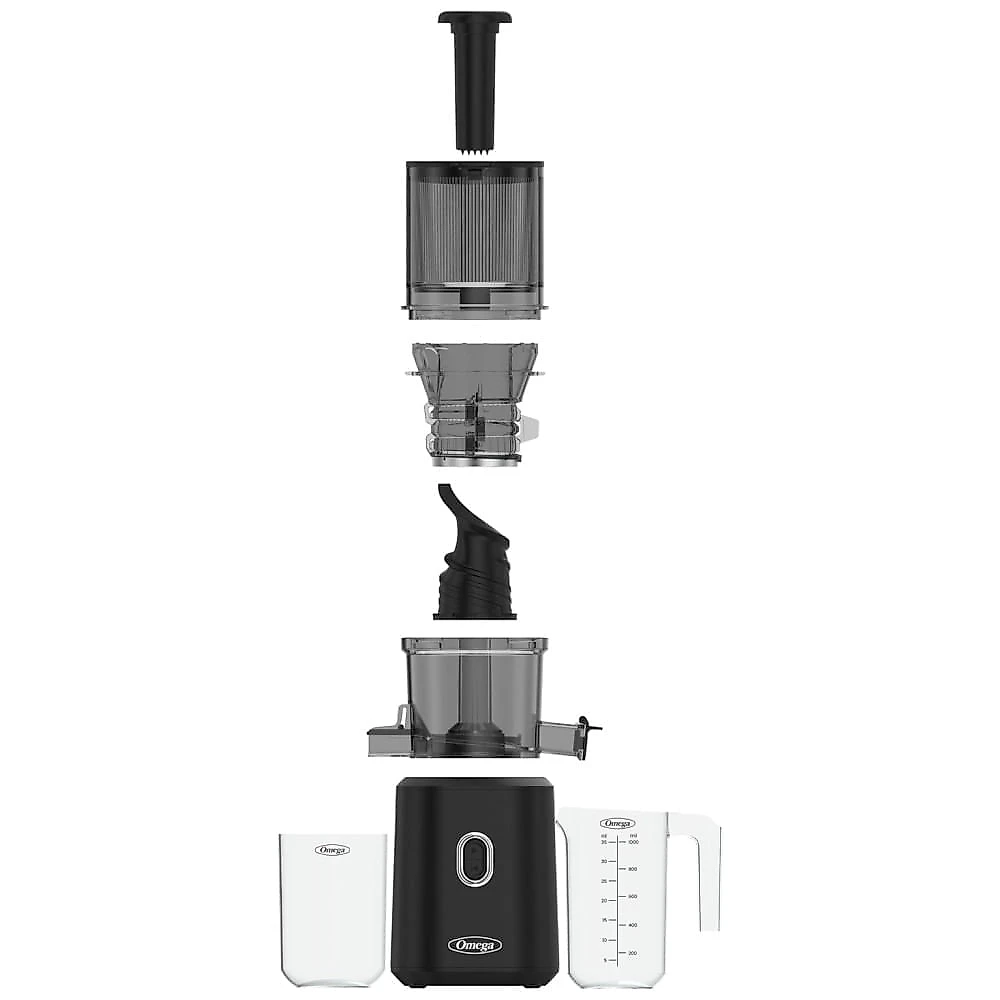 Extrator de Suco Omega Cold Press Juicer Time Saving para Sucos de Frutas e Vegetais em Lotes, 150 Watts, Preto
