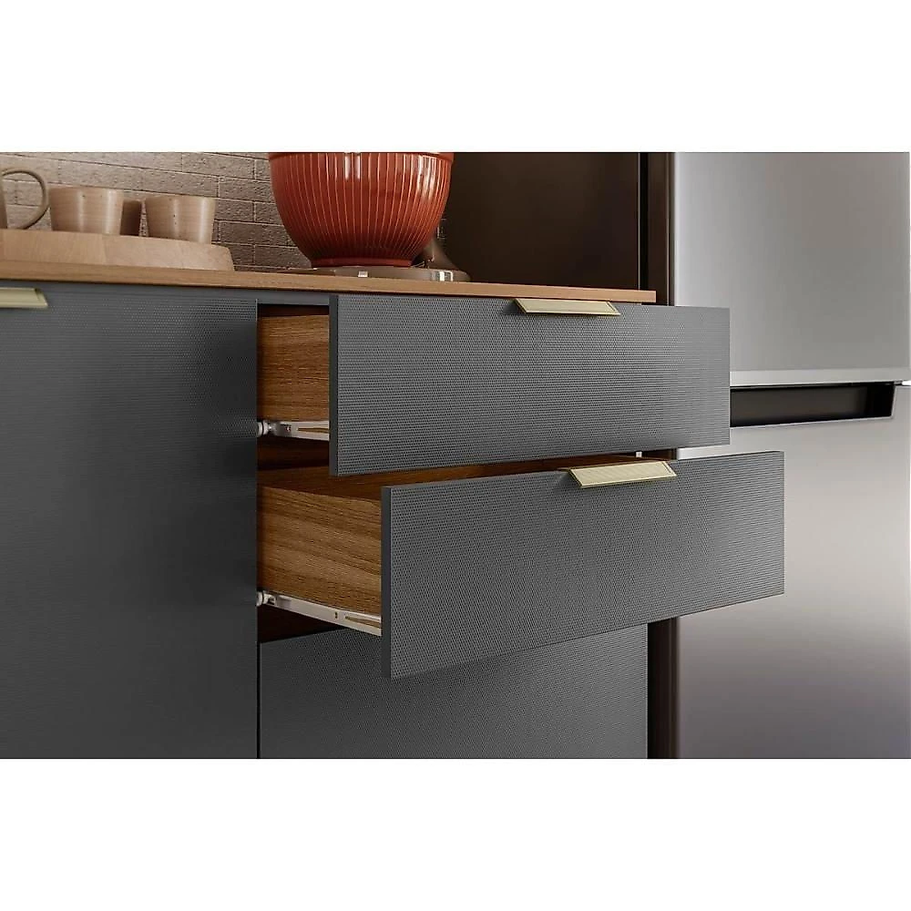 Cozinha Compacta Alba 2 Gavetas MDP 249.5CM Amêndoa Grafite Demóbile