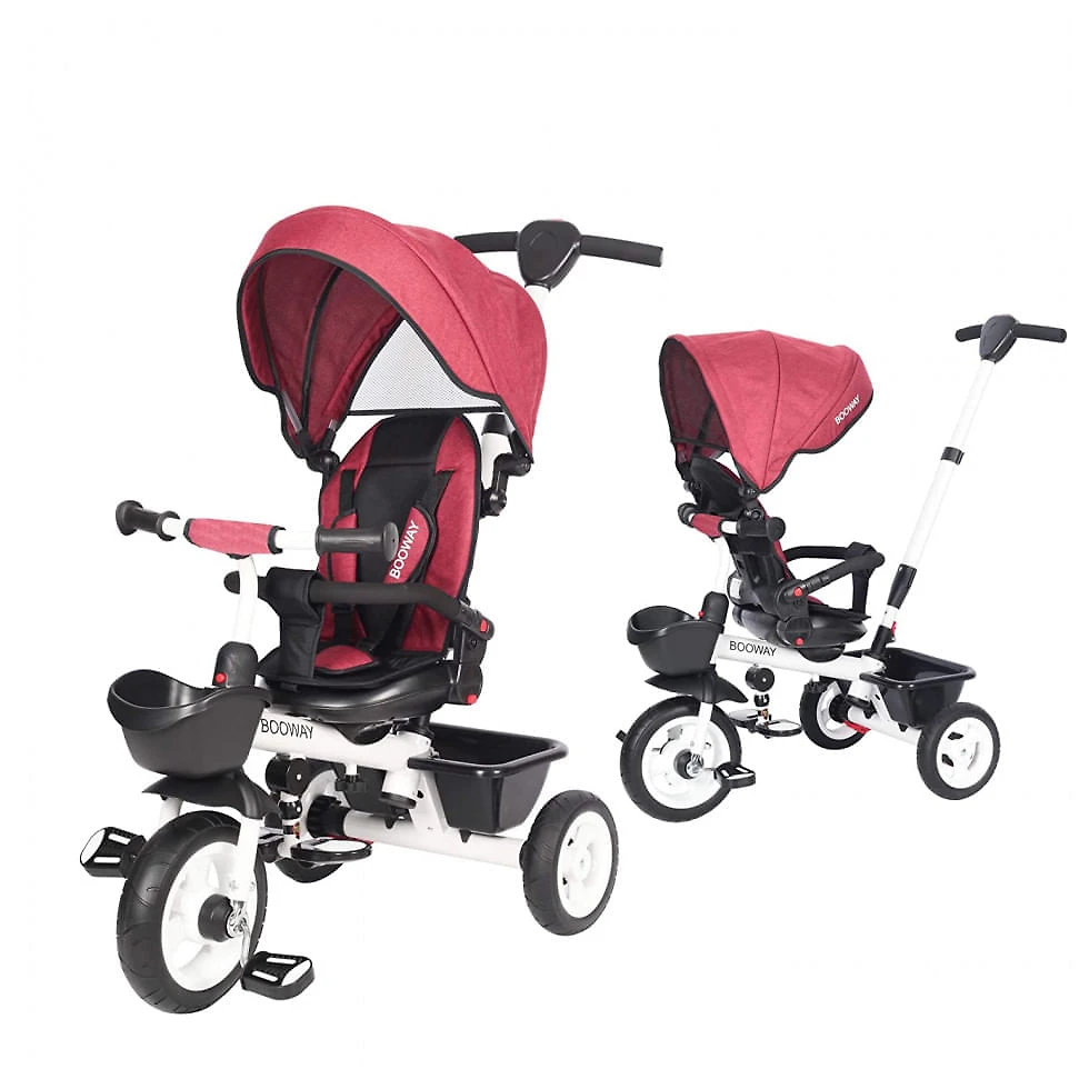 Triciclo Infantil para Passeio BOOWAY com Assento Ajustável 6 Estágios, Idade Recomendada 6 Meses a 5 Anos, Vermelho