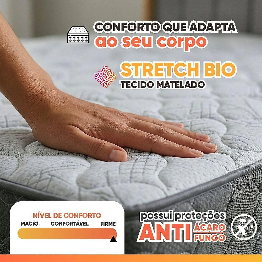 Cama Box Baú Colchão Queen Ortopédico Espuma D33 Hiper 158x198x60cm Cinza