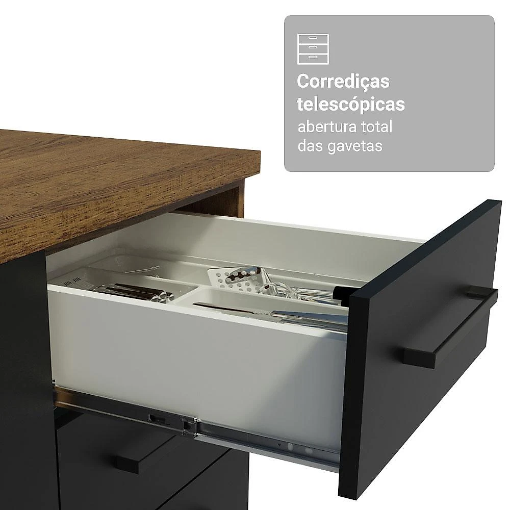 Armário de cozinha completa 340cm rustic/preto agata madesa 01