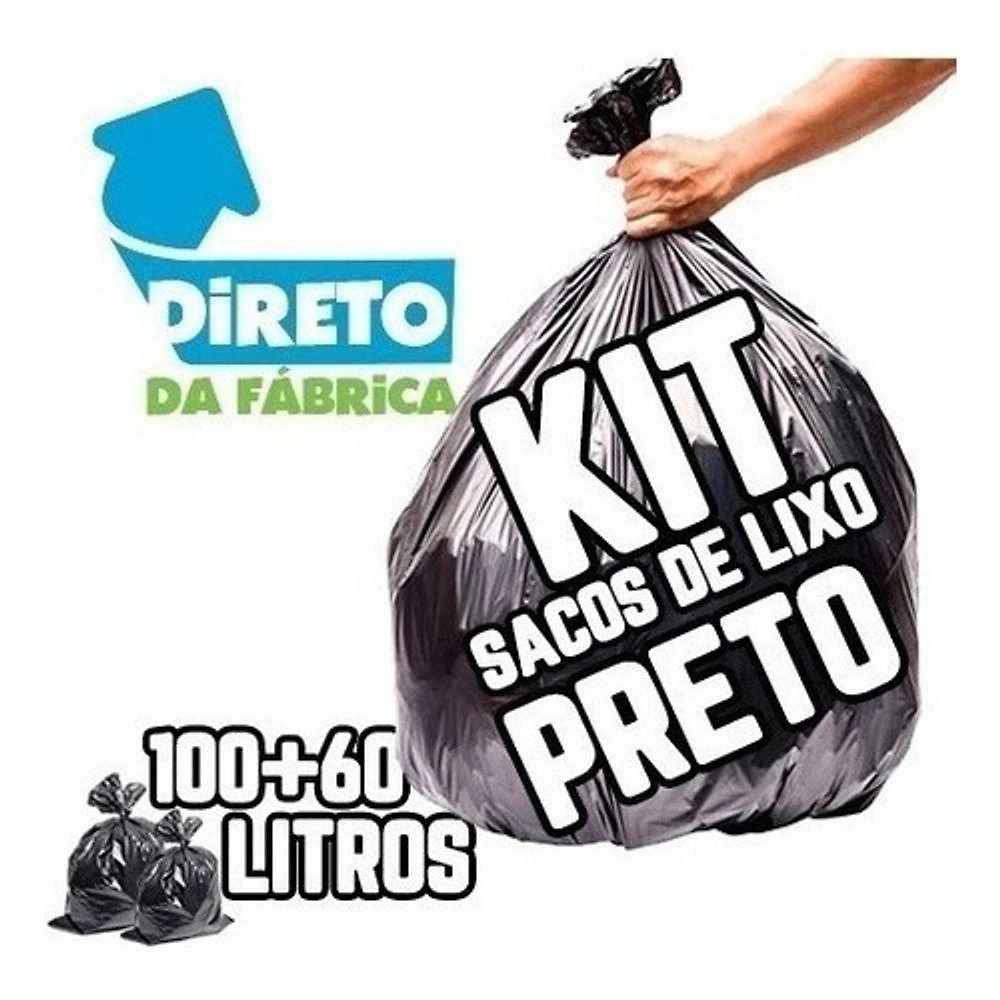 Saco para Lixo Kit Reforçado Preto 100UN 100L e 200UN 60L para Uso Doméstico Higipack