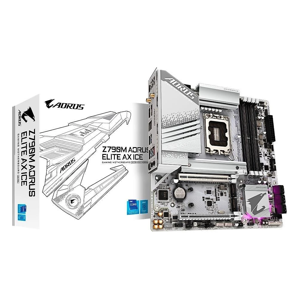 Placa-Mãe Gigabyte Z790M AORUS ELITE AX ICE, Intel, mATX, DDR5, RGB, Wi-Fi, Bluetooth, Branco - Z790M AORUS ELITE AX ICE