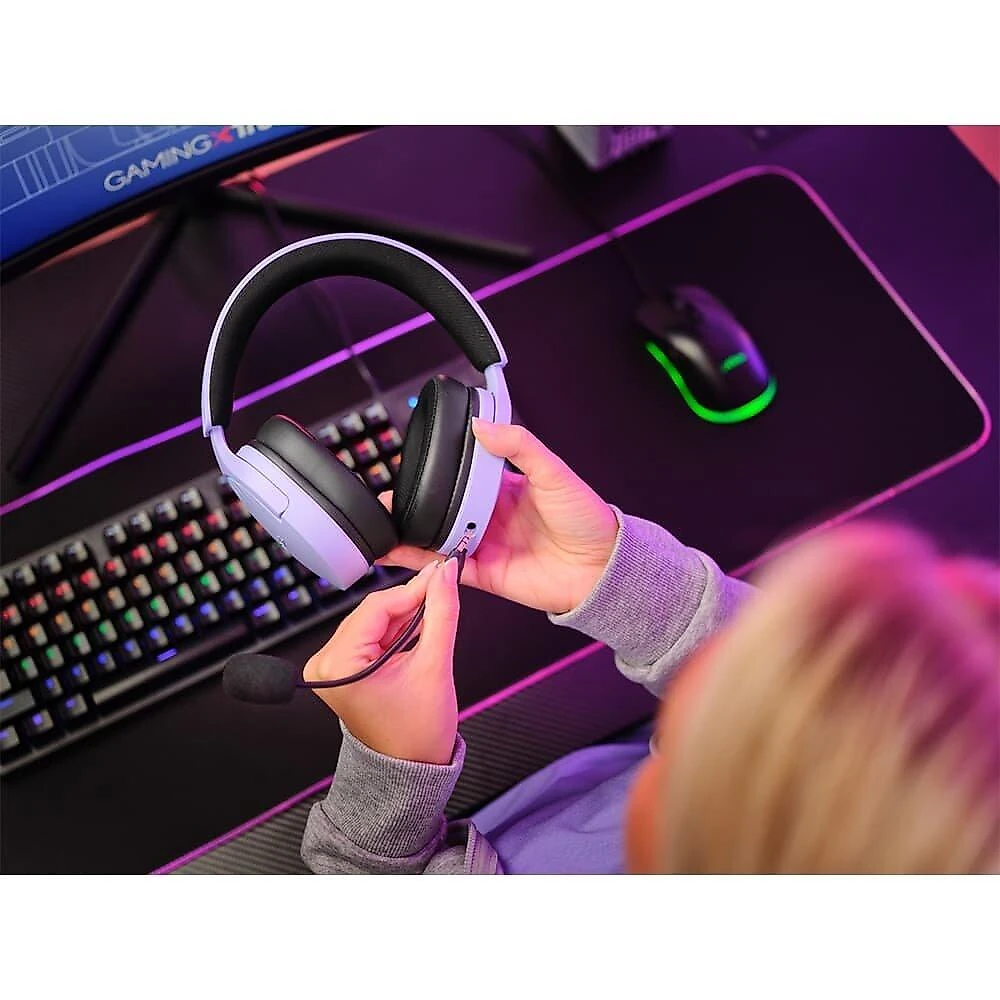 Headset Gamer GXTrust 490P Fayzo, Iluminação LED, Microfone Destacável, Cancelamento de Ruído, Roxo - 25303
