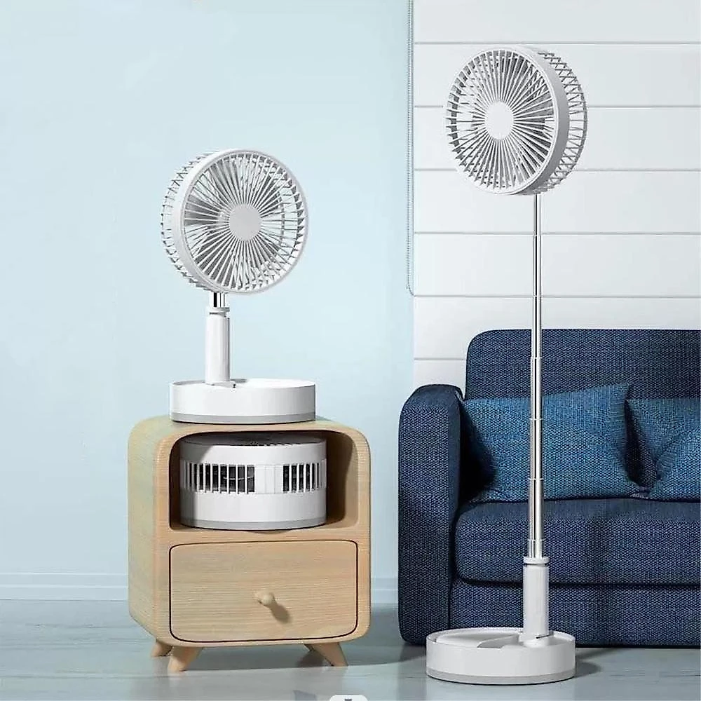 Ventilador Portátil sem Fio de Coluna 20cm 3 Pás 3 Velocidades Branco Silencioso Retrátil Dobrável