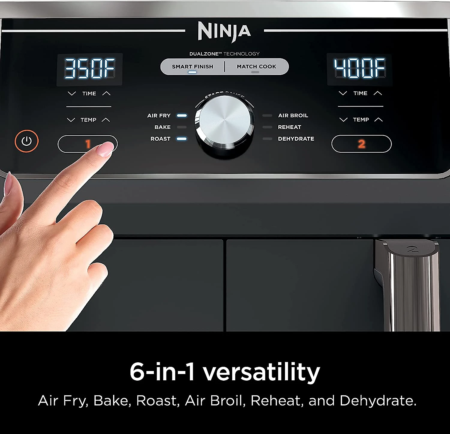 Ninja DZ401 Foodi 10 Quart 6in1 DualZone XL 2Basket Air Fryer with 2 Independent Frying Baskets Match Cook e Smart Finish to Roast Broil Dehydrate e More for Quick Easy FamilySized Meals Grey