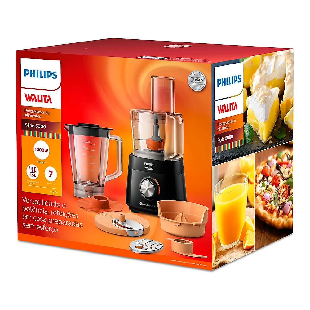 Multiprocessador de Alimentos Philips Walita PowerChop 1000 com 02 Velocidades, Capacidade de 1,5 Litros - HR7304 110