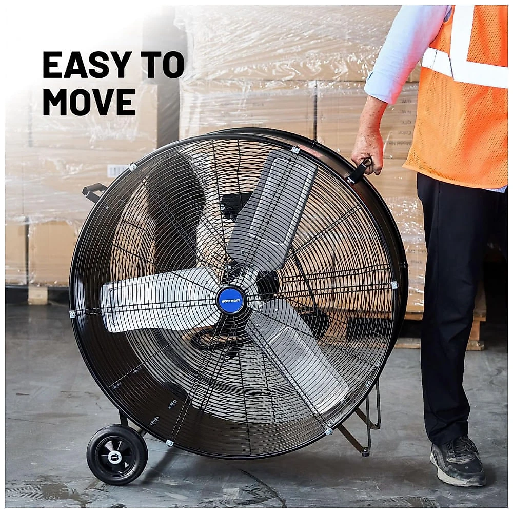 Ventilador Industrial de Tambor NORTHSKY 76 cm Preto, Alta Velocidade 10500 CFM, 2 Velocidades, Rodas de 13 cm, 110V