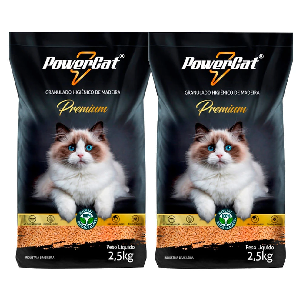 Kit 2 Granulado Higiênico de Madeira PowerCat Premium 2,5kg
