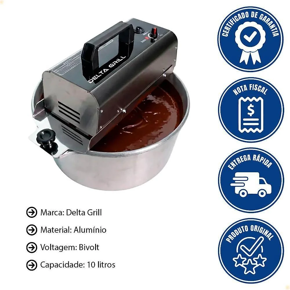 Panela Misturadora Mexedora 1068 Alumínio Diamantado 10L Bivolt Delta Grill