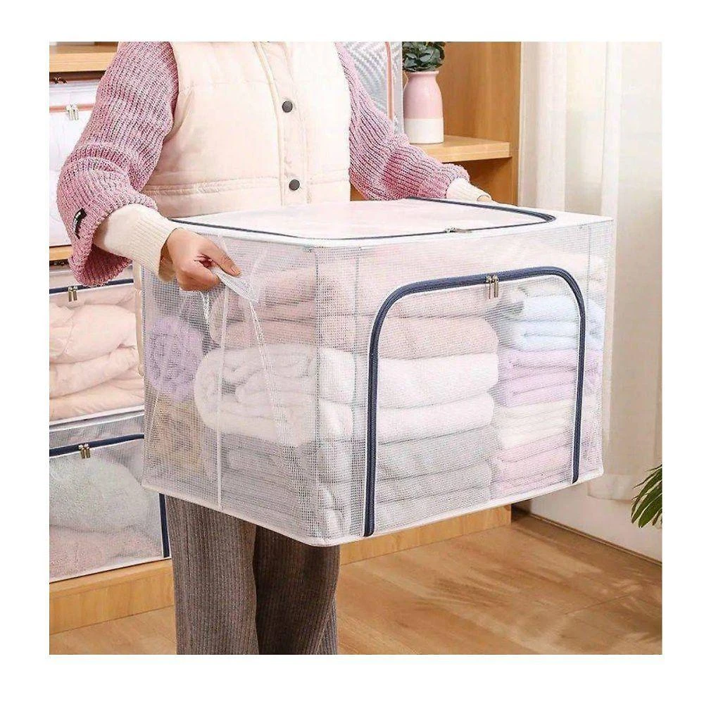Caixa Organizadora 24L para Roupas de Cama, Mesa e Banho Multiuso em PVC, Poliéster, MDF e Metal Top