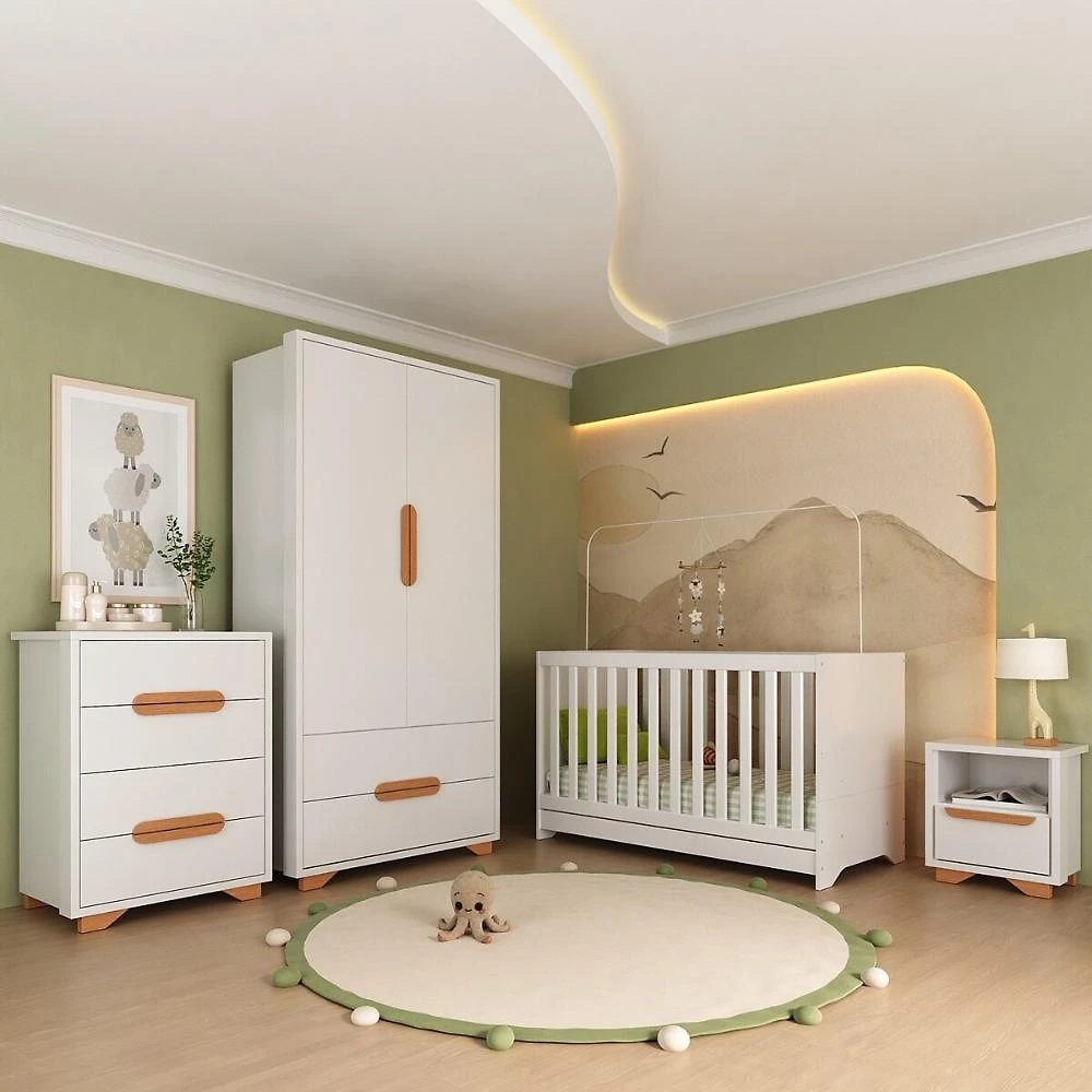 Quarto de Bebê Completo com Berço 3 em 1 para Colchão 130x60cm Multimóveis MP4399