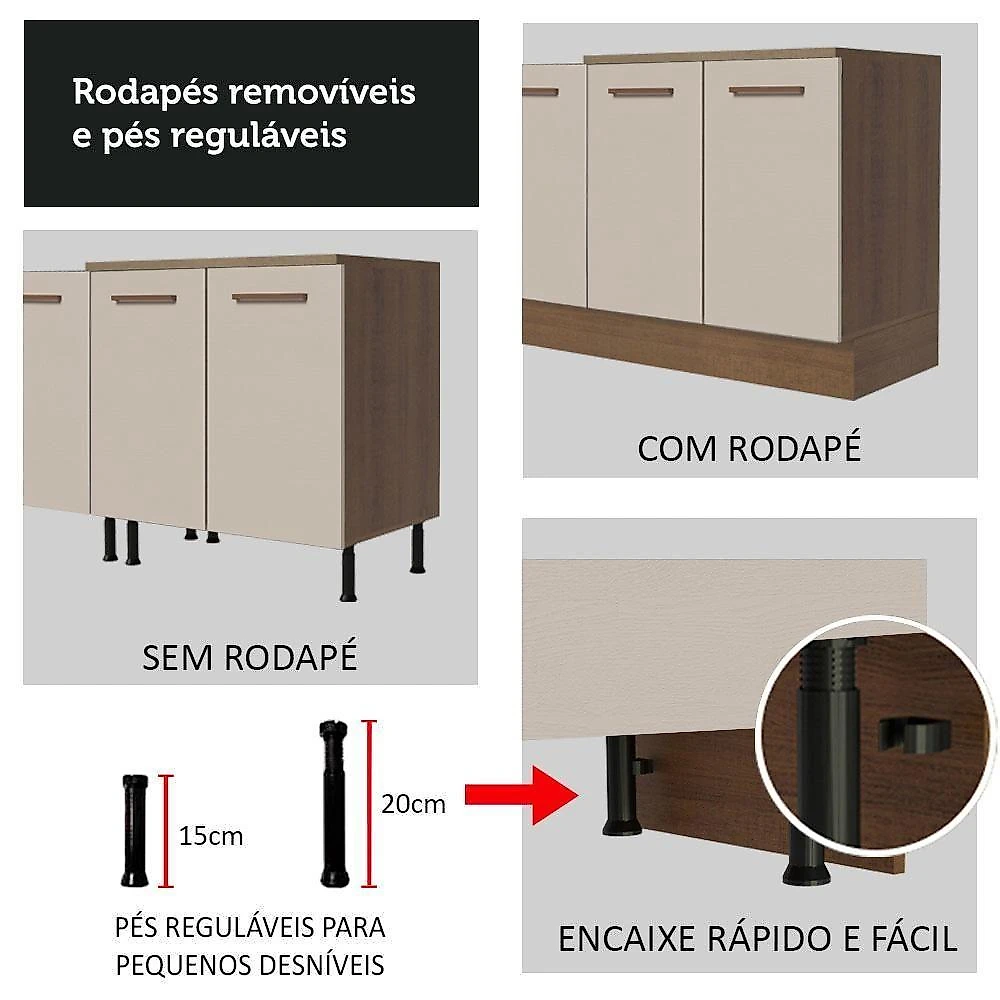 Kit Com 2 Balcões E 2 Armários Aéreos Multiuso 200cm Rustic/crema Agata Madesa Rustic/crema