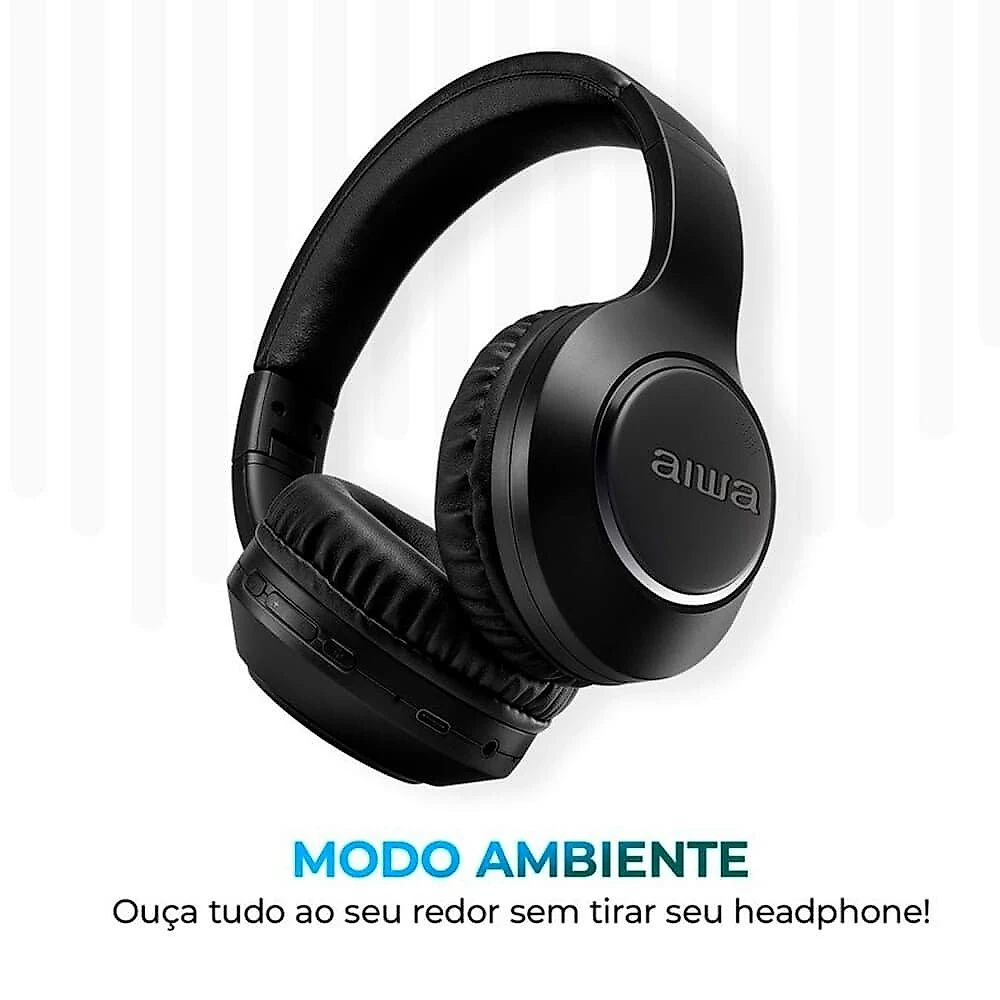 Headphone AIWA, Bluetooth 5.4, Cancelamento de Ruído ANC, Preto - AWS-HP-04-B