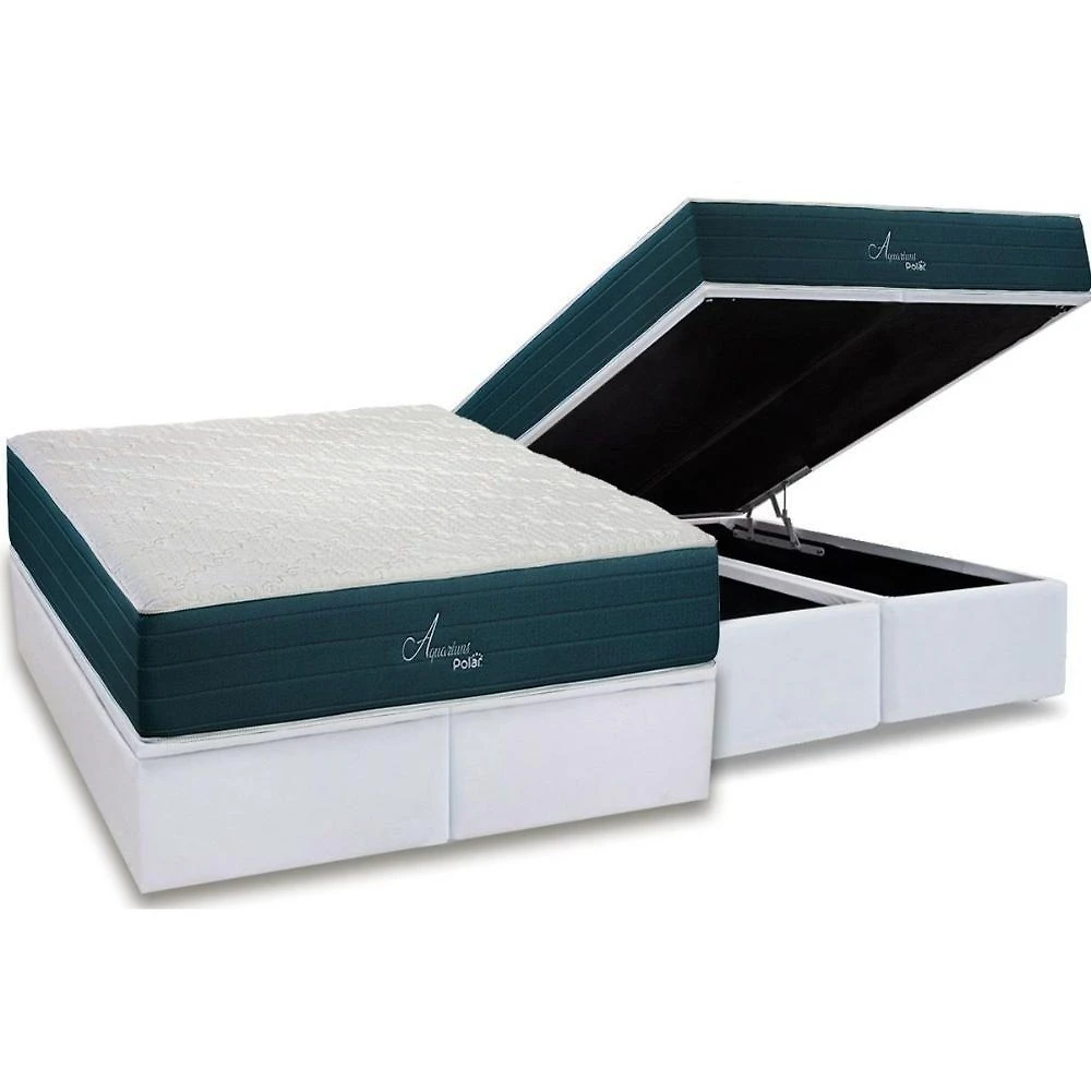 Conjunto Box Baú King Colchão Molas Polar Ensacadas Aquariuns + Base Crc Courano White (193x203)