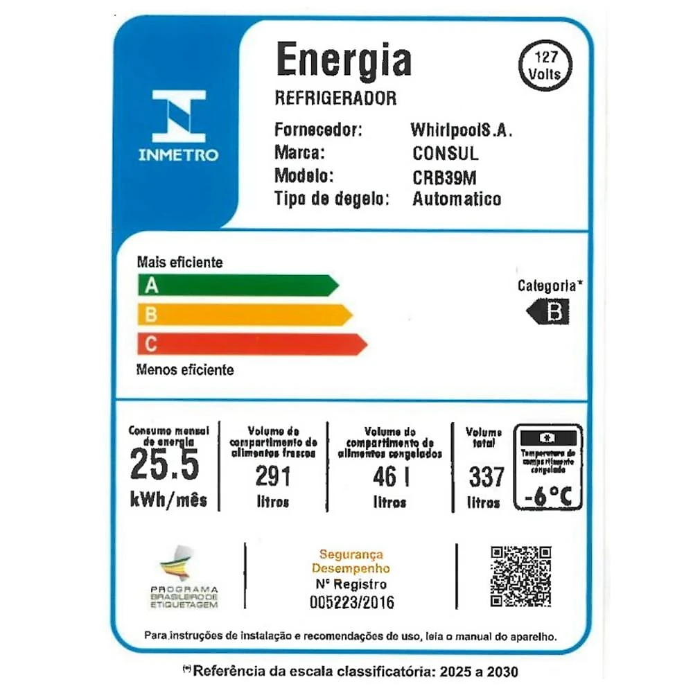 Geladeira Consul Frost Free CRB39MK, 337 Litros, Cor Inox - 110V 110 Volts