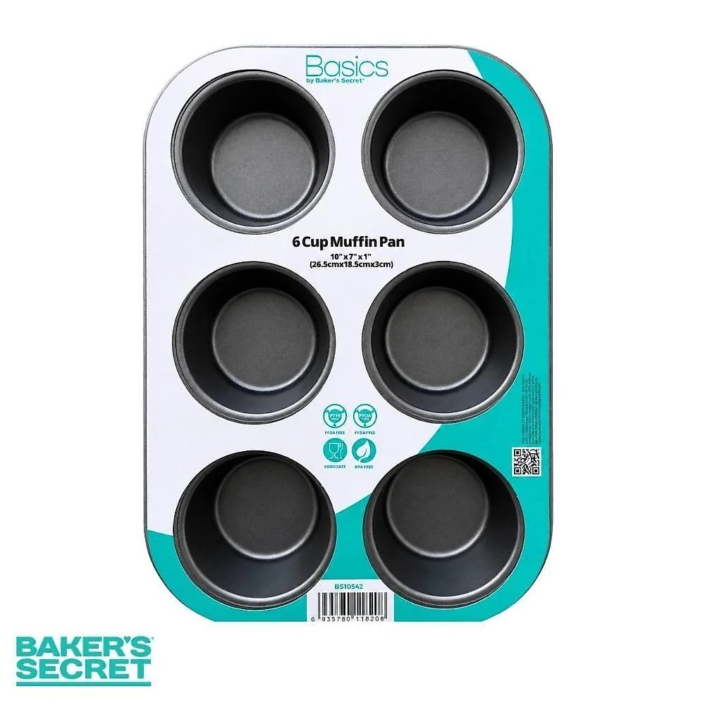 Forma para Muffins Cupcakes BS10542 Antiaderente Aço Carbono 6 Cavidades Cinza