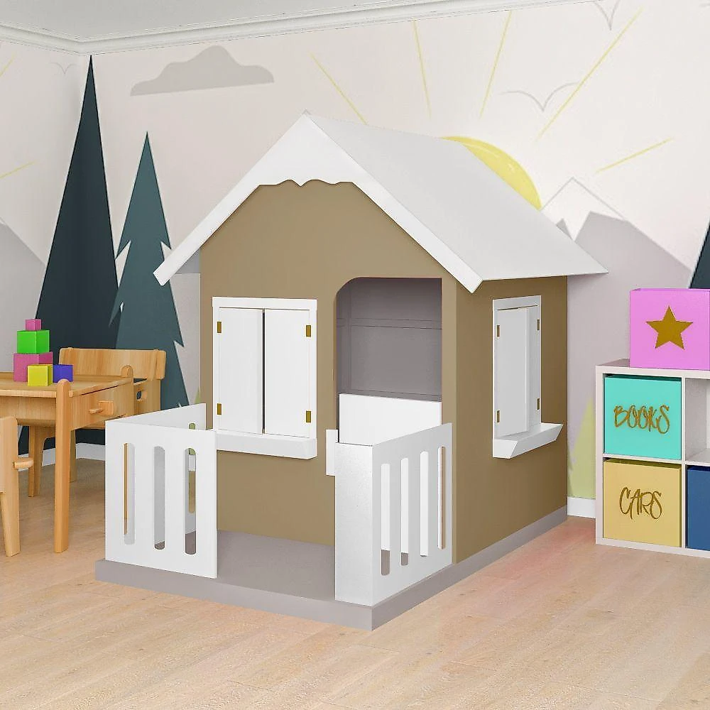 Casinha De Brinquedo Com Cercado E Cobertura Mdf Bege/branco - Criança Feliz