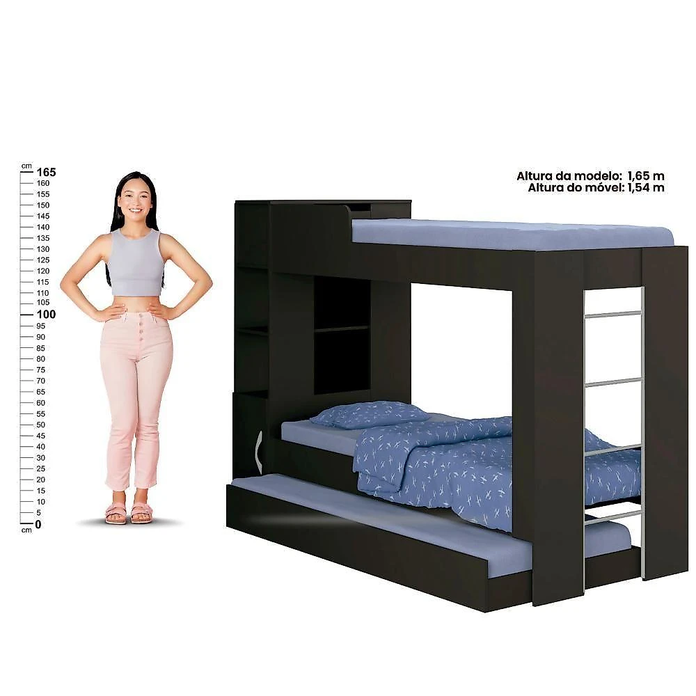 Beliche Ditália Cama Auxiliar Com Kit Luz Cm-15 Cor:preto Preto