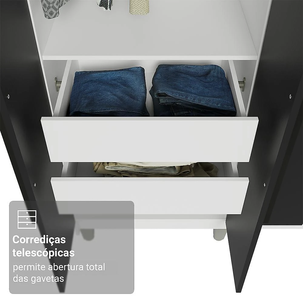 Guarda-roupa casal com pés 8 portas batentes venus madesa branco/branco/preto