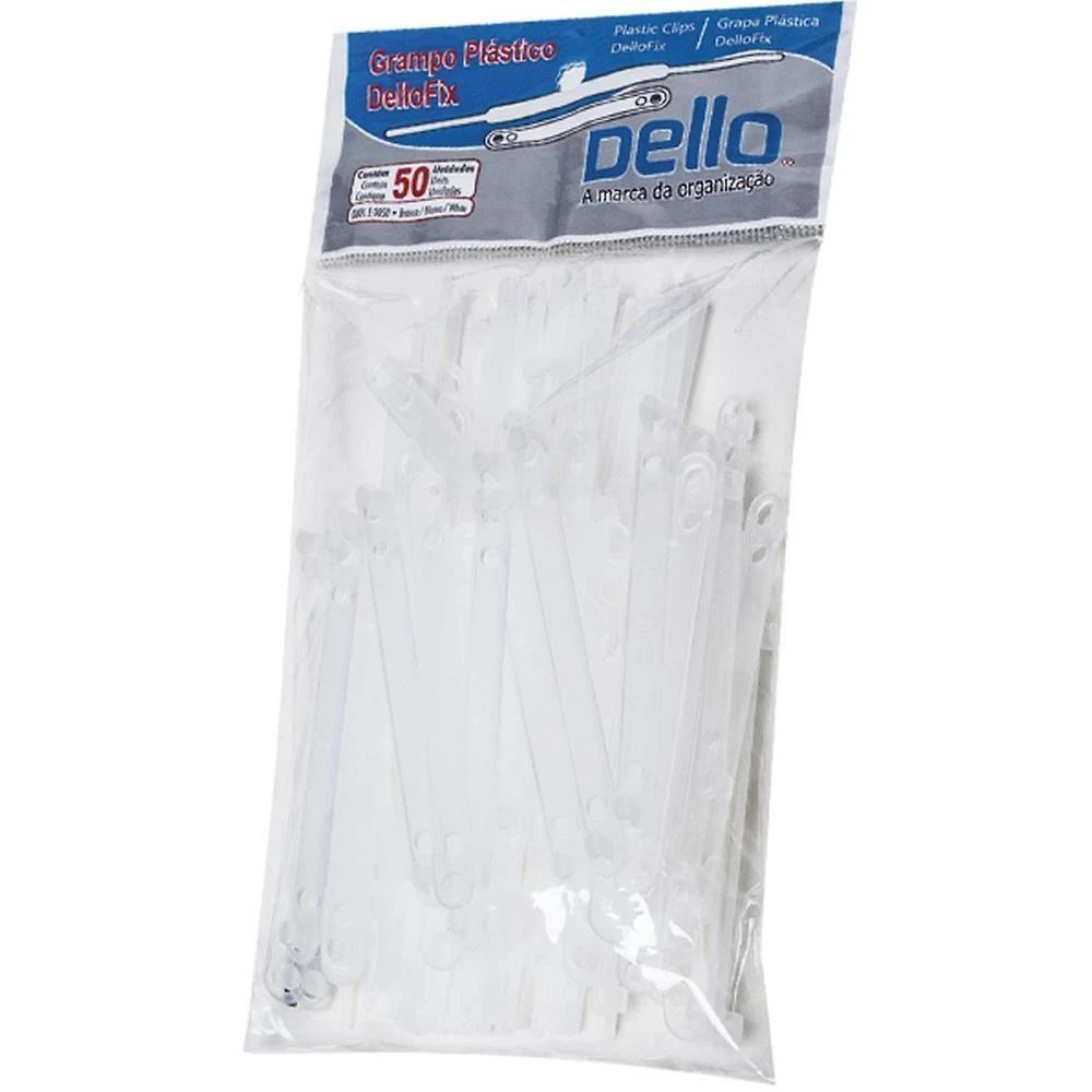 Grampo Trilho Plástico Dello Dellofix 50 Unidades Branco