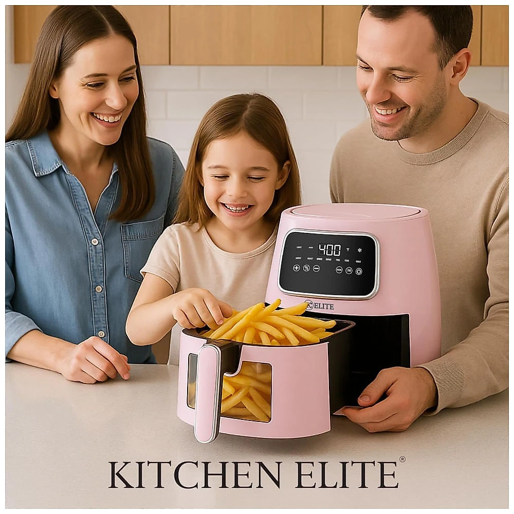 Fritadeira Elétrica Air Fryer Kitchen Elite Rosa 5,5L Digital 7 em 1 1500W 110V