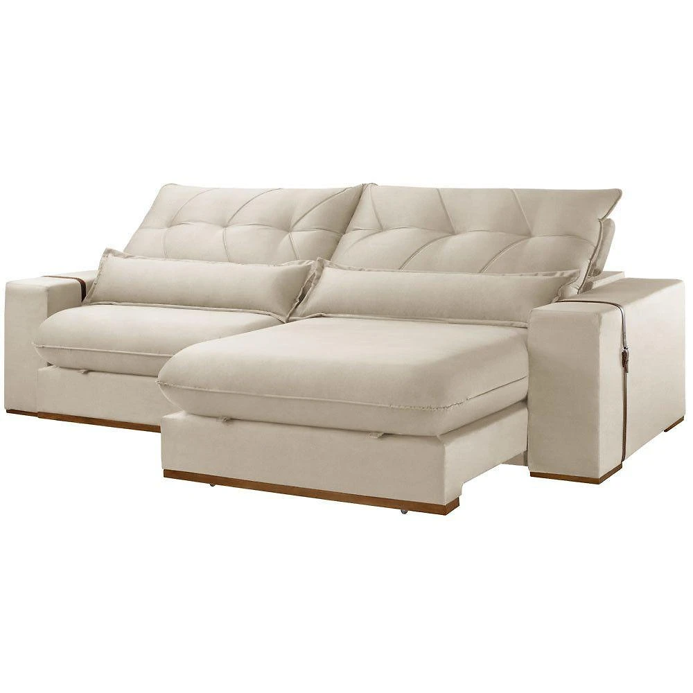 Sofá com Chaise A294 3 Lugares Retrátil e Reclinável 250CM Creme Meu Sofá Online