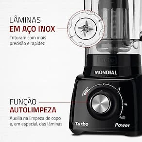 Liquidificador Mondial Turbo Power L-99 FB Copo San Cristal 3 Velocidades 550W Preto 110V