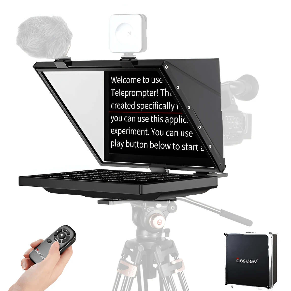 Teleprompter Profissional Desview T20 com Monitor 20" Full HD e Case de Transporte