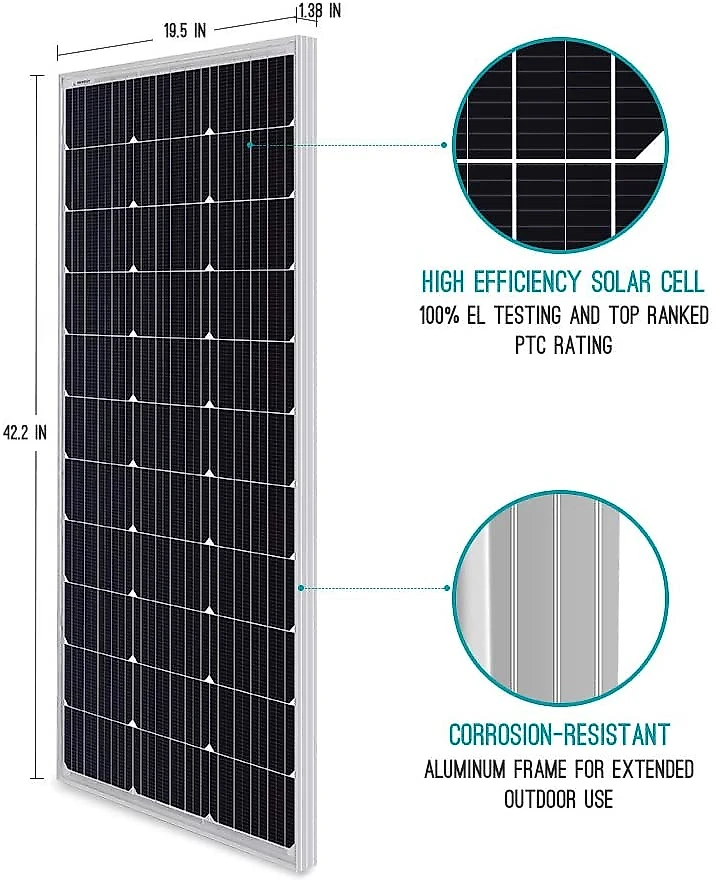 Renogy Kit Painel Solar Monocristalino c controlador de carga 100W 12V 1 painel