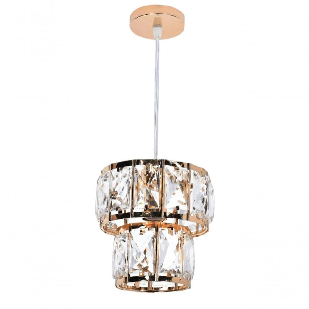 Pendente 14X14X150Cm Metal Dourado E Cristal Transparente 1 Lâmpada E14 Bivolt Sindora Única Único