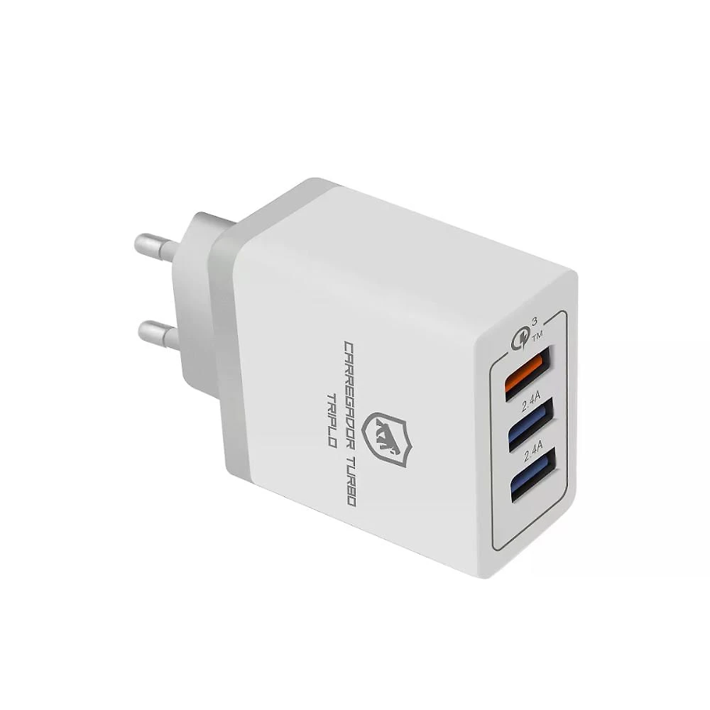 REEMBALADO - Carregador Turbo Triplo até 18W - Branco - Gshield