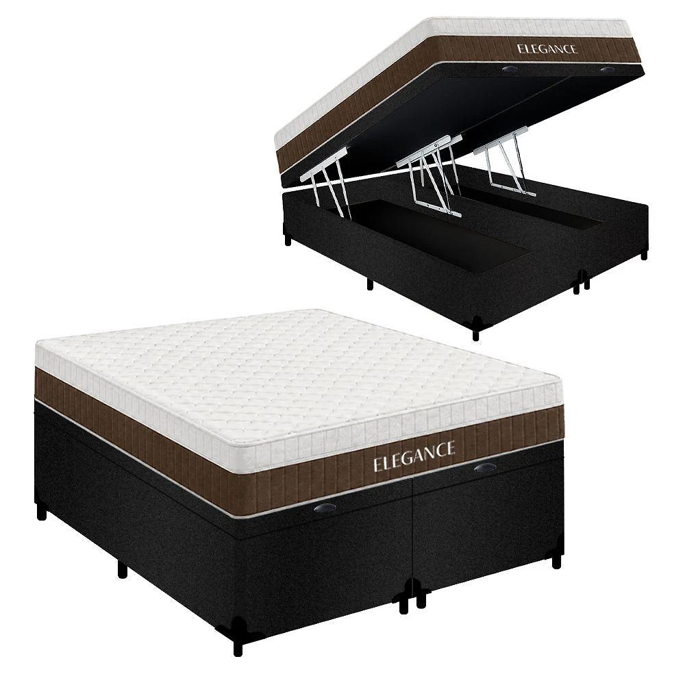 Cama Box com Baú King Elegance Pillow Top Molas Ensacadas Suede Bege Royal