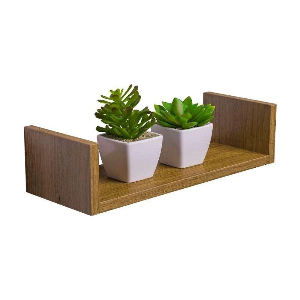 Prateleira U Retangular MDP Suporte Invisível Organizador Sala Marrom 40CM